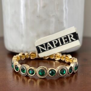 Napier Gold Tone,emerald green acrylic beveled  stones,stretch bracelet